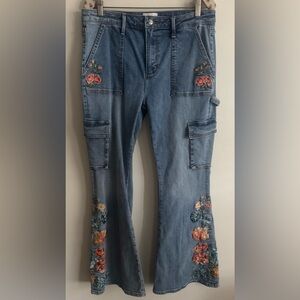 Driftwood Farrah Embroidered Cargo Jeans Size 31